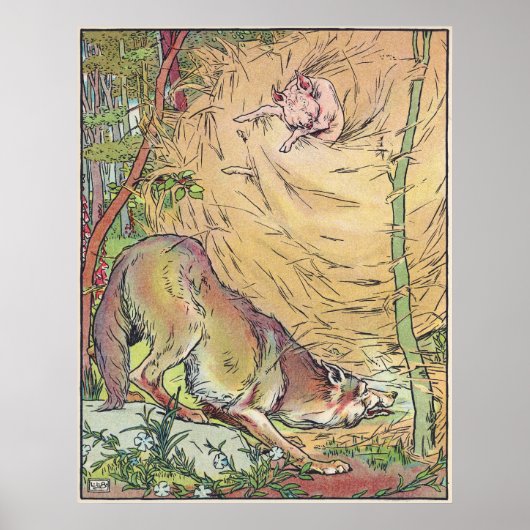 The Three Little Pigs Straw House Fairy Tale 1904 Poster (Voorkant)