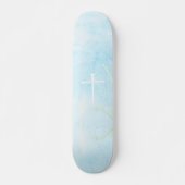 The Three Nails Cross Blue Marble Christian Persoonlijk Skateboard (Voorkant)