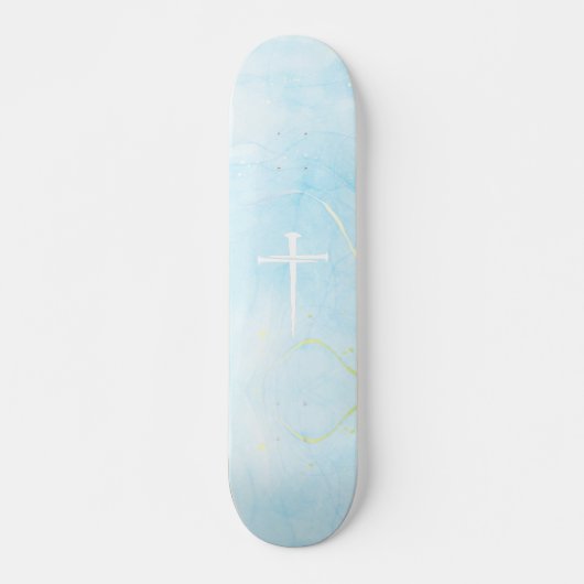 The Three Nails Cross Blue Marble Christian Persoonlijk Skateboard (Voorkant)