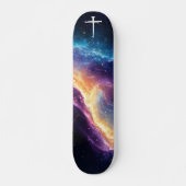 The Three Nails Cross Purple Galaxy Christian Persoonlijk Skateboard (Voorkant)