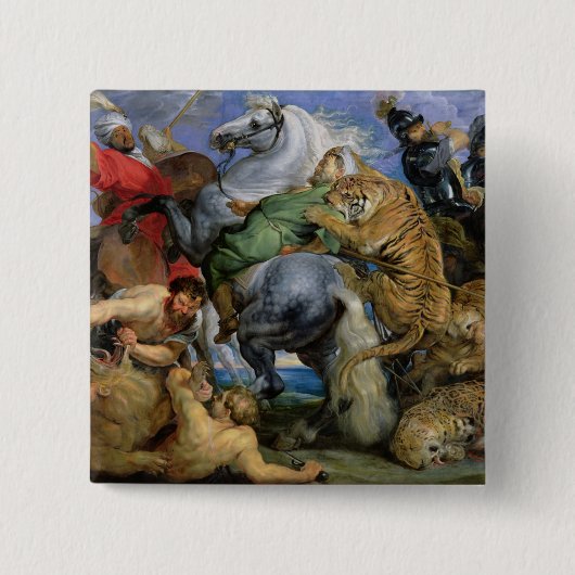 The Tiger Hunt, c.1616 Vierkante Button 5,1 Cm (Voorkant)