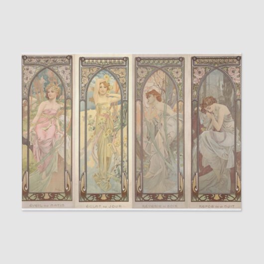 The Times of the Day door Alphonse Mucha Tissuepapier (Voorkant)