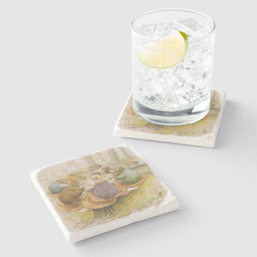 The Toads' Tea Party (door Beatrix Potter) Stenen Onderzetter (Zijkant)