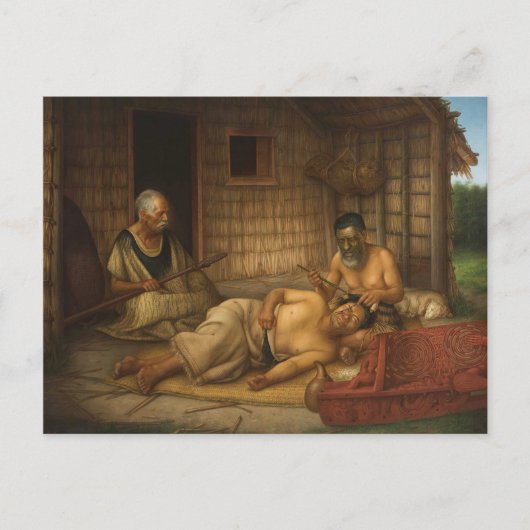 "The Tohunga-ta-moko at Work" - G. Lindauer Briefkaart (Voorkant)