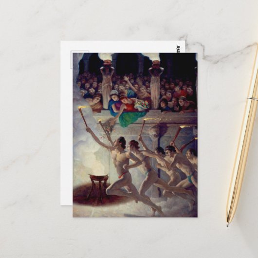 The Torch Race, Grecian Olympics Olympische Spelen Briefkaart (Voorkant / Achterkant in situ)