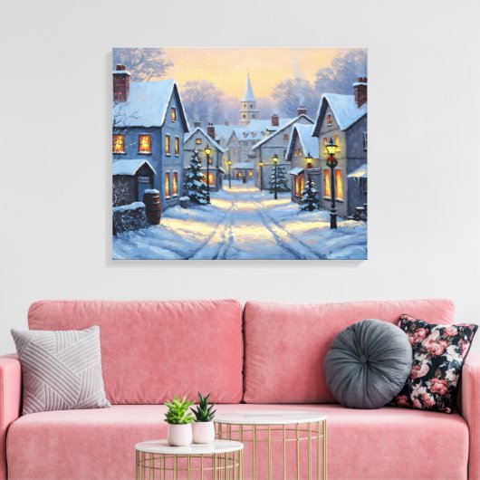 The Town In Winter Canvas Afdruk (Insitu (Woonkamer))