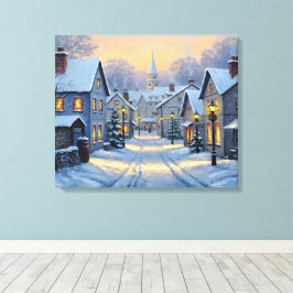 The Town In Winter Canvas Afdruk