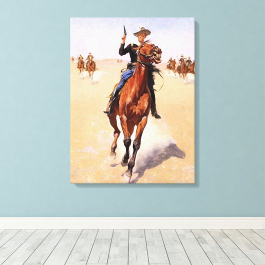 The Trooper van Frederic Remington Canvas Afdruk (Insitu (Houten vloer))