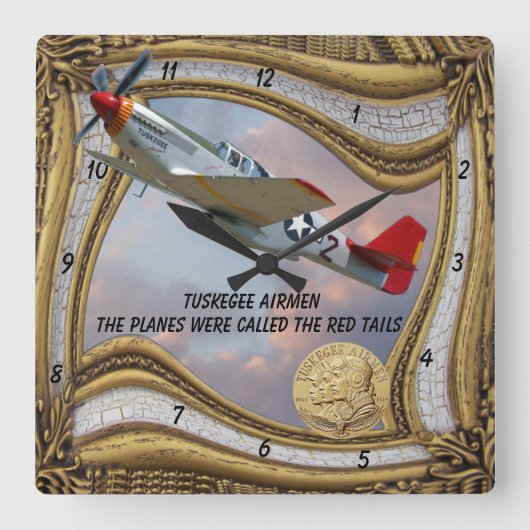The Tuskegee Airmen-RED TAILS Square Wall Clock Vierkante Klok (Voorkant)