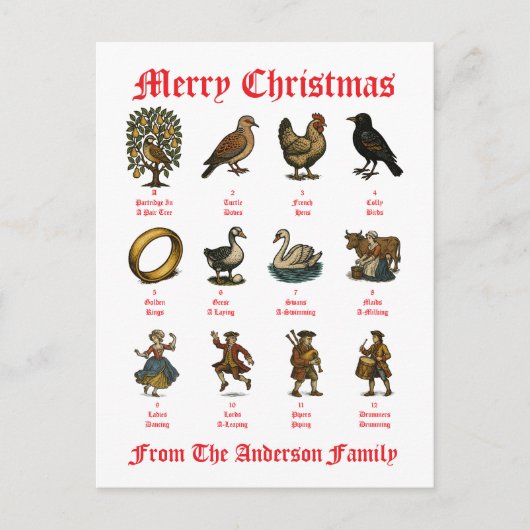 The Twelve Days Of Christmas Feestdagenkaart (Voorkant)