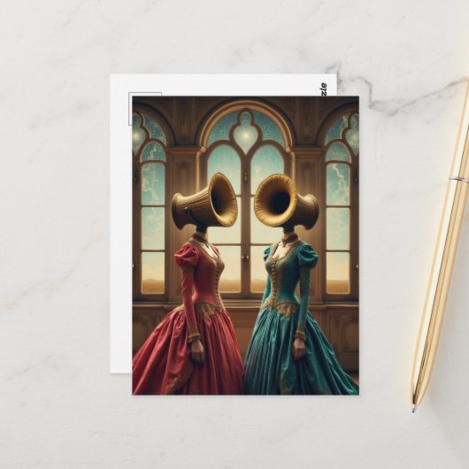 The Two Women With Alternative Heads Surreal Briefkaart (Voorkant / Achterkant in situ)