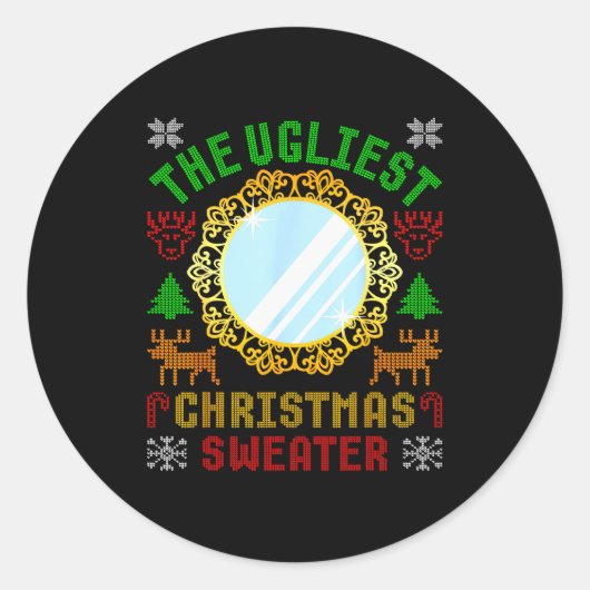 The Ugliest Ugly Christmas Sweater With Mirror Fun Ronde Sticker (Voorkant)