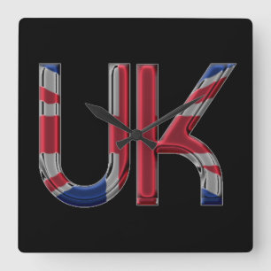 The UK Union Jack British Flag Typography Elegant Vierkante Klok