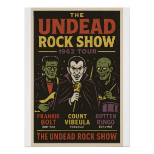 The Undead Rock Show Retro Monster Band Perfect Poster