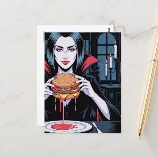 The Vampire With a Cheeseburger Briefkaart (Voorkant / Achterkant in situ)