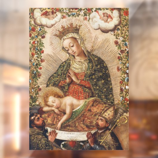 The Virgin Adoring the Christ Child at Christmas Raamsticker (Vel 2)