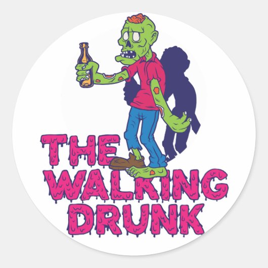 The Walking Drunk Ronde Sticker (Voorkant)