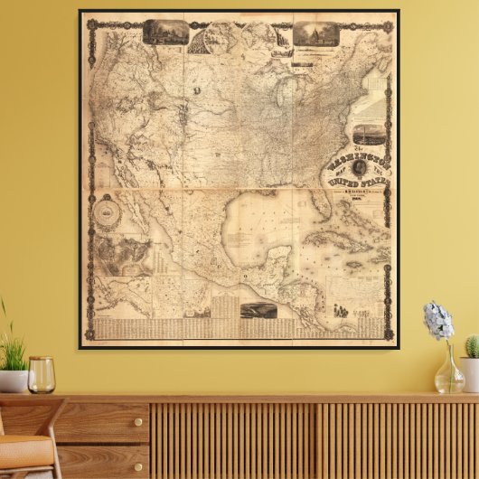 The Washington Map of the United States (1861) Canvas Afdruk (Insitu (Woonkamer))