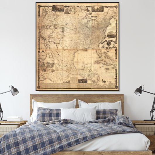 The Washington Map of the United States (1861) Canvas Afdruk (Insitu (Slaapkamer))