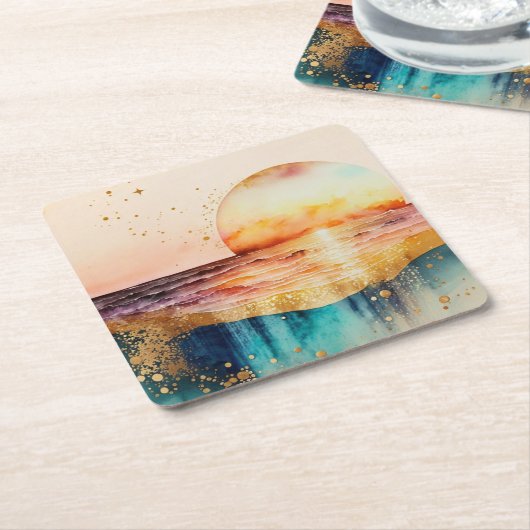 The Watercolor Beach Series Design 3 Kartonnen Onderzetters (Schuin)