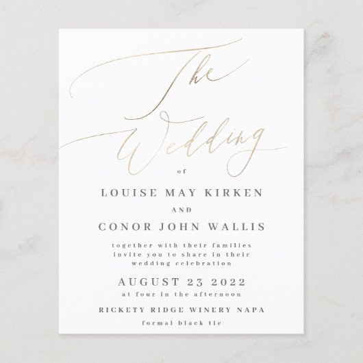 The Wedding Budget Yellow Gold Foil Elegant Invite Flyer (Voorkant)