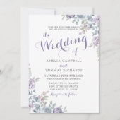 The Wedding Of Purple & Blue Floral Wedding Invita Kaart (Voorkant)