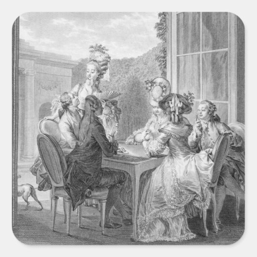 The Whist Party, 1783, gegraveerd door Jean Dambru Vierkante Sticker (Voorkant)