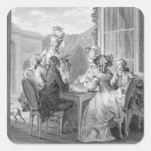 The Whist Party, 1783, gegraveerd door Jean Dambru Vierkante Sticker