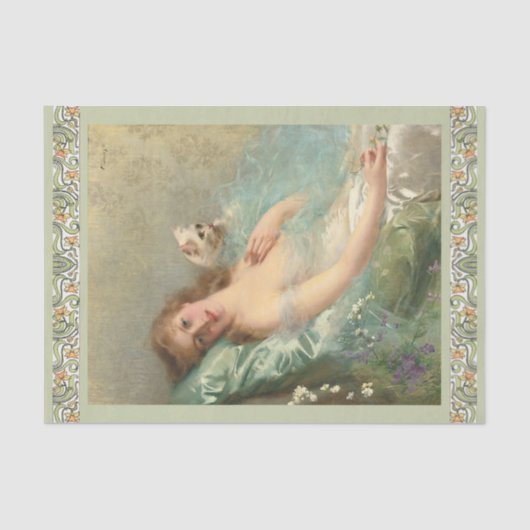 The White Cat door EVittorio Corcos, Decoupage Tissuepapier (Voorkant)