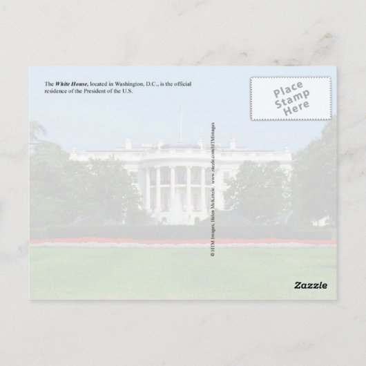 The White House, Washington, D.C. Briefkaart (Achterkant)