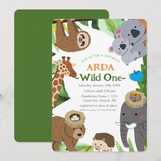 The Wild One: uitnodiging voor een dierenverjaarda (Voorkant / Achterkant)
