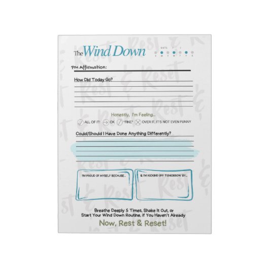 The WIND DOWN – 5-Minute Evening Journal Notepad Notitieblok (Linkerzijde)