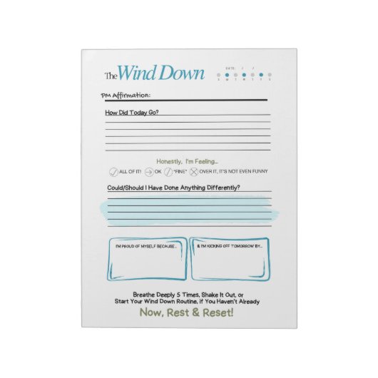 The WIND DOWN – 5-Minute Evening Journal Notepad Notitieblok (Linkerzijde)