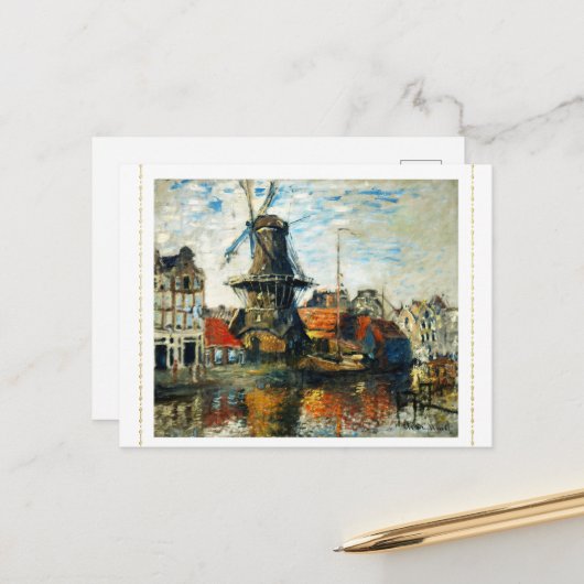 The Windmill, Claude Monet 1871 Briefkaart (Voorkant / Achterkant in situ)