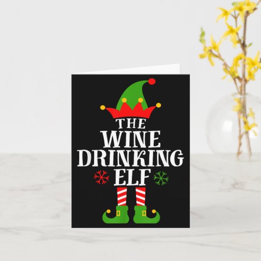 The Wine Drinking Elf Funny Matching Family Christ Kaart (Gele Bloem)