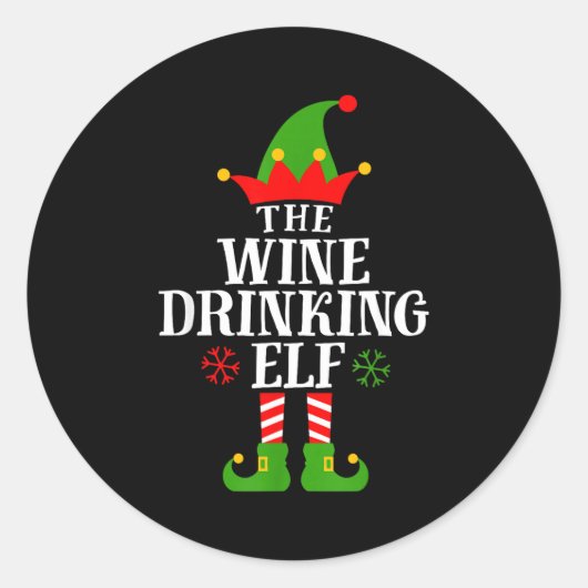 The Wine Drinking Elf Funny Matching Family Christ Ronde Sticker (Voorkant)