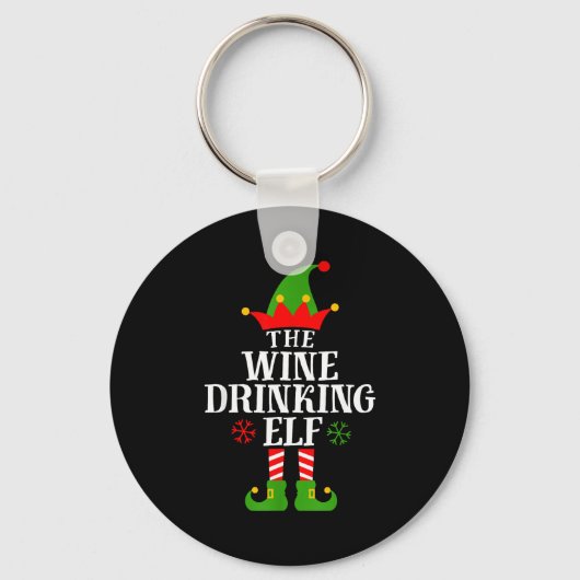 The Wine Drinking Elf Funny Matching Family Christ Sleutelhanger (Voorkant)
