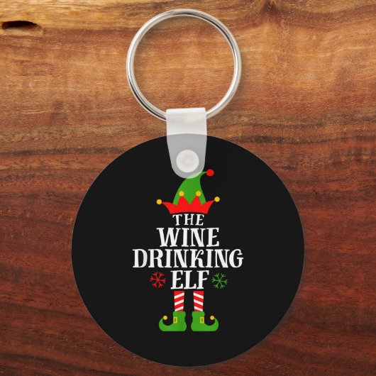 The Wine Drinking Elf Funny Matching Family Christ Sleutelhanger (Voorkant)