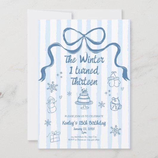 The Winter I turned 13 Birthday Invitation Kaart (Voorkant)