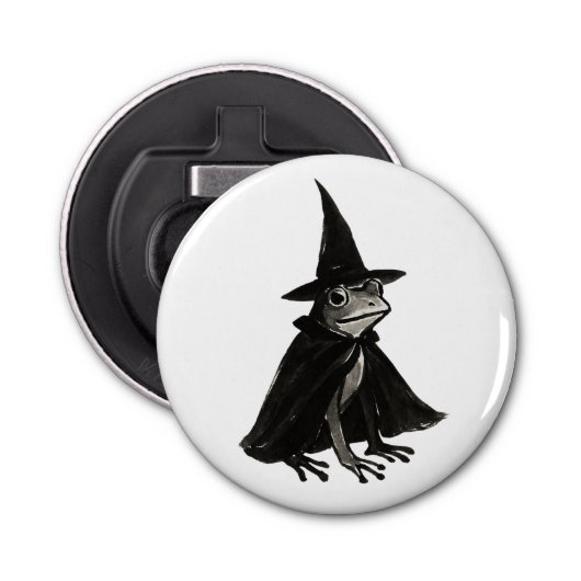 The Witch Frog – Ink Brush Halloween Design on Button Flesopener (Voorkant)