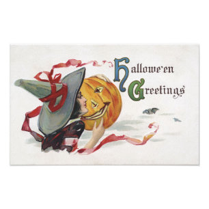 The Witch's Kiss: een Jack of Lantern op Halloween Foto Afdruk