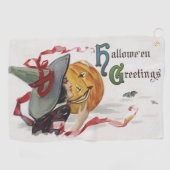 The Witch's Kiss: een Jack of Lantern op Halloween Golfhanddoek (Horizontaal)