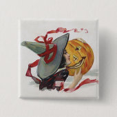 The Witch's Kiss: een Jack of Lantern op Halloween Vierkante Button 5,1 Cm (Voorkant)