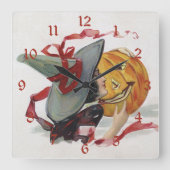 The Witch's Kiss: een Jack of Lantern op Halloween Vierkante Klok (Voorkant)