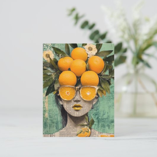 The Woman and the Oranges Collage Briefkaart (Staand voorkant)