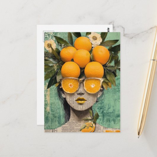 The Woman and the Oranges Collage Briefkaart (Voorkant / Achterkant in situ)