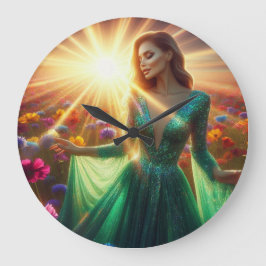 The Woman in the Green Dress on a Large Wall Clock Grote Klok