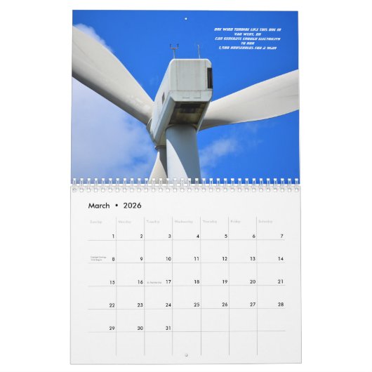 The Wonderful World of Wind Turbines Wall Calendar Kalender (Mar 2026)