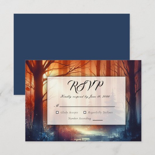The Woodland Spell of Falling Leaves Wedding RSVP Kaartje (Voorkant / Achterkant)