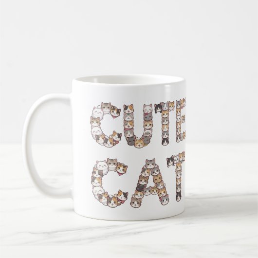 The words "CUTE CAT" are made using cat faces Koffiemok (Links)
